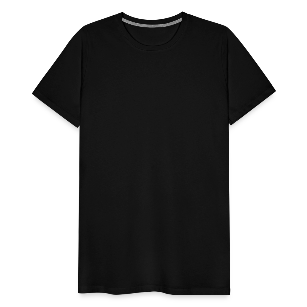 Black men's premium cotton t-shirt, short-sleeved with a crew neckline, displayed on a transparent background.