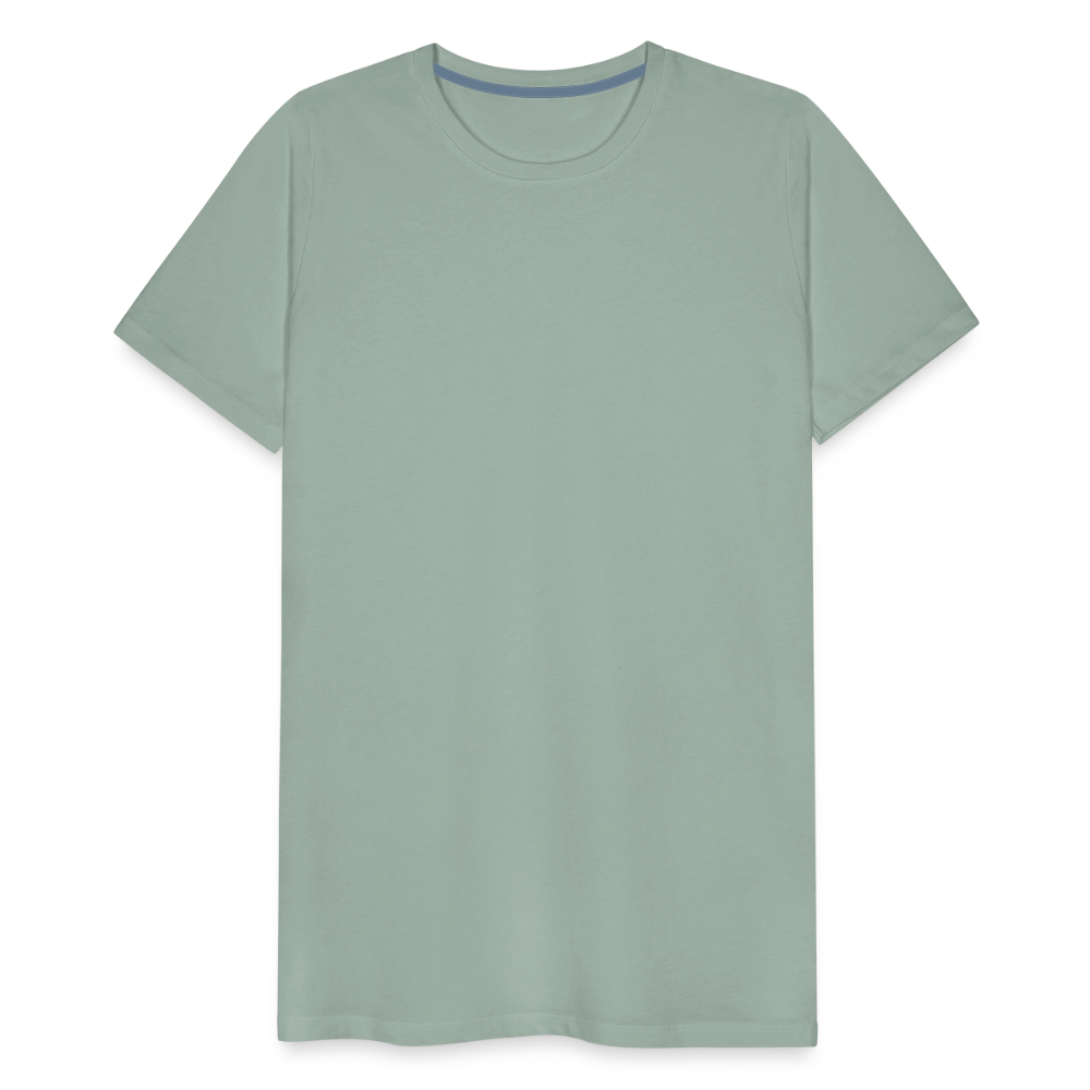 Steel green men's premium cotton t-shirt, short-sleeved with a crew neckline, displayed on a transparent background.