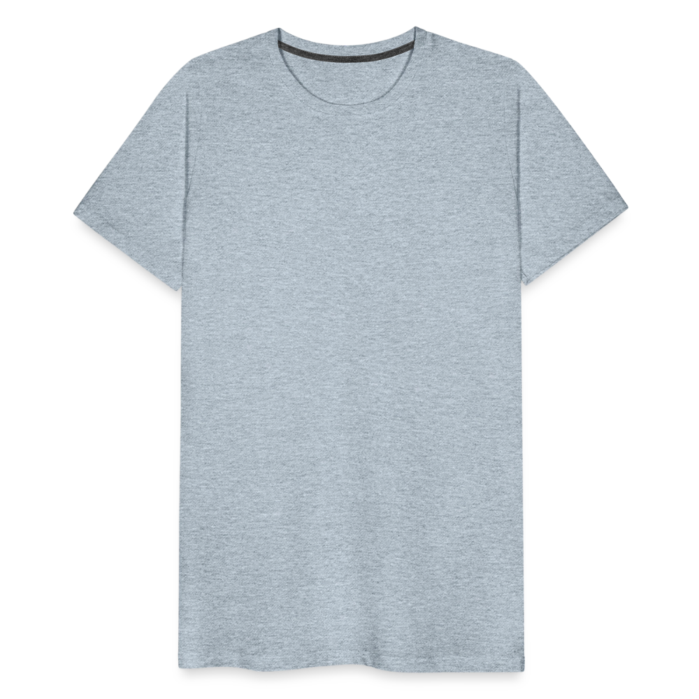 Ice blue men's premium cotton t-shirt, short-sleeved with a crew neckline, displayed on a transparent background.