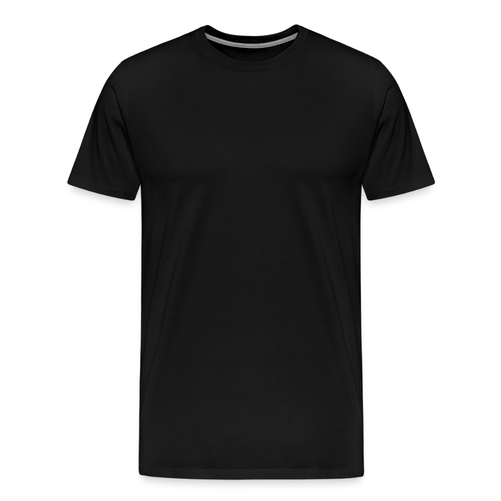 Black men's premium cotton t-shirt, short-sleeved with a crew neckline, displayed on a transparent background.