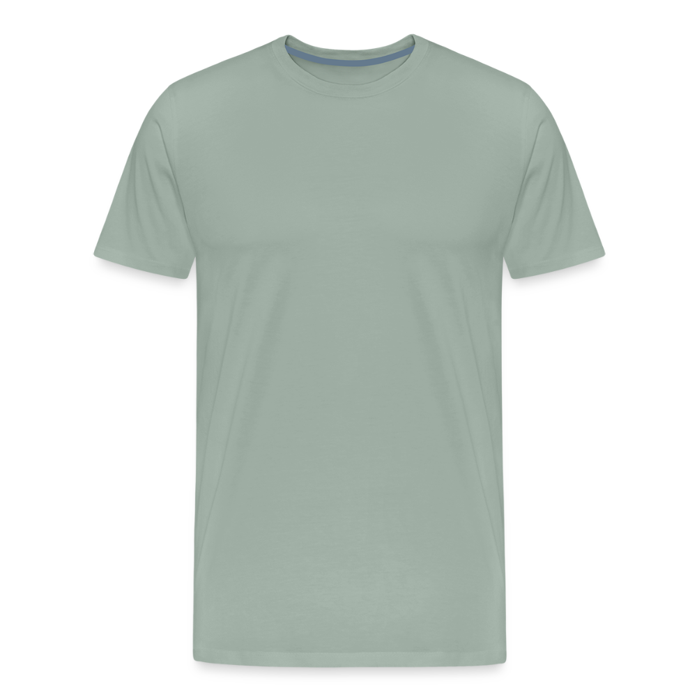 Steel green men's premium cotton t-shirt, short-sleeved with a crew neckline, displayed on a transparent background.