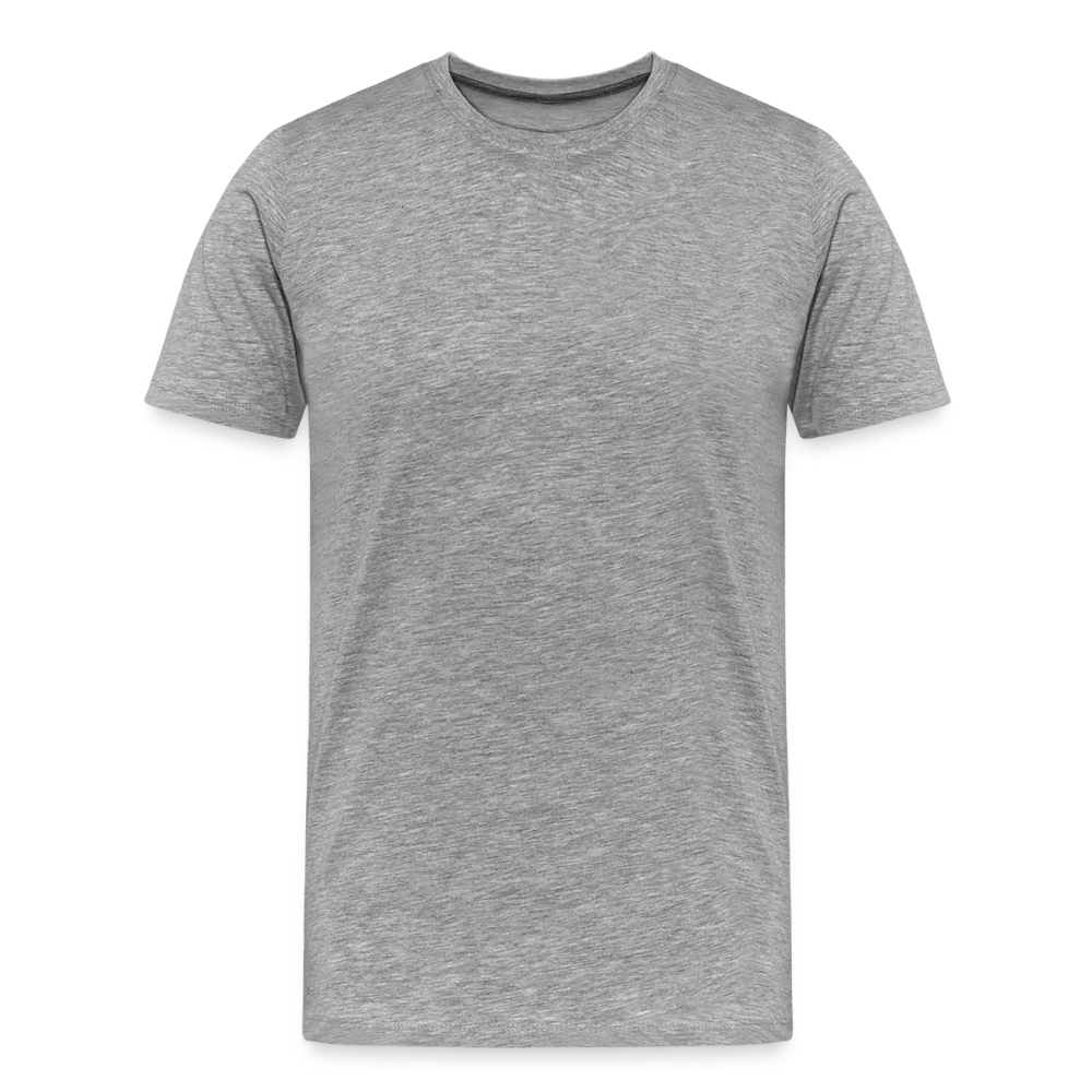 Heather gray men's premium cotton t-shirt, short-sleeved with a crew neckline, displayed on a transparent background.