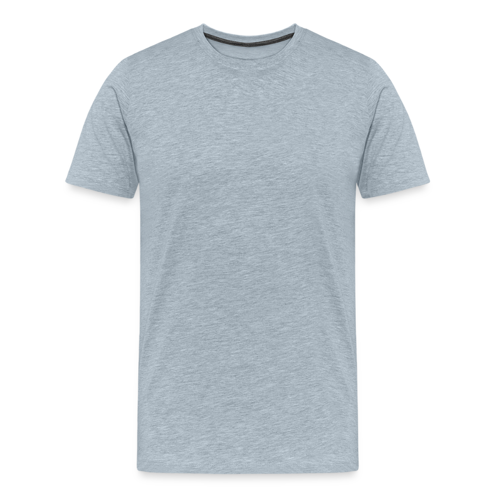 Ice blue men's premium cotton t-shirt, short-sleeved with a crew neckline, displayed on a transparent background.