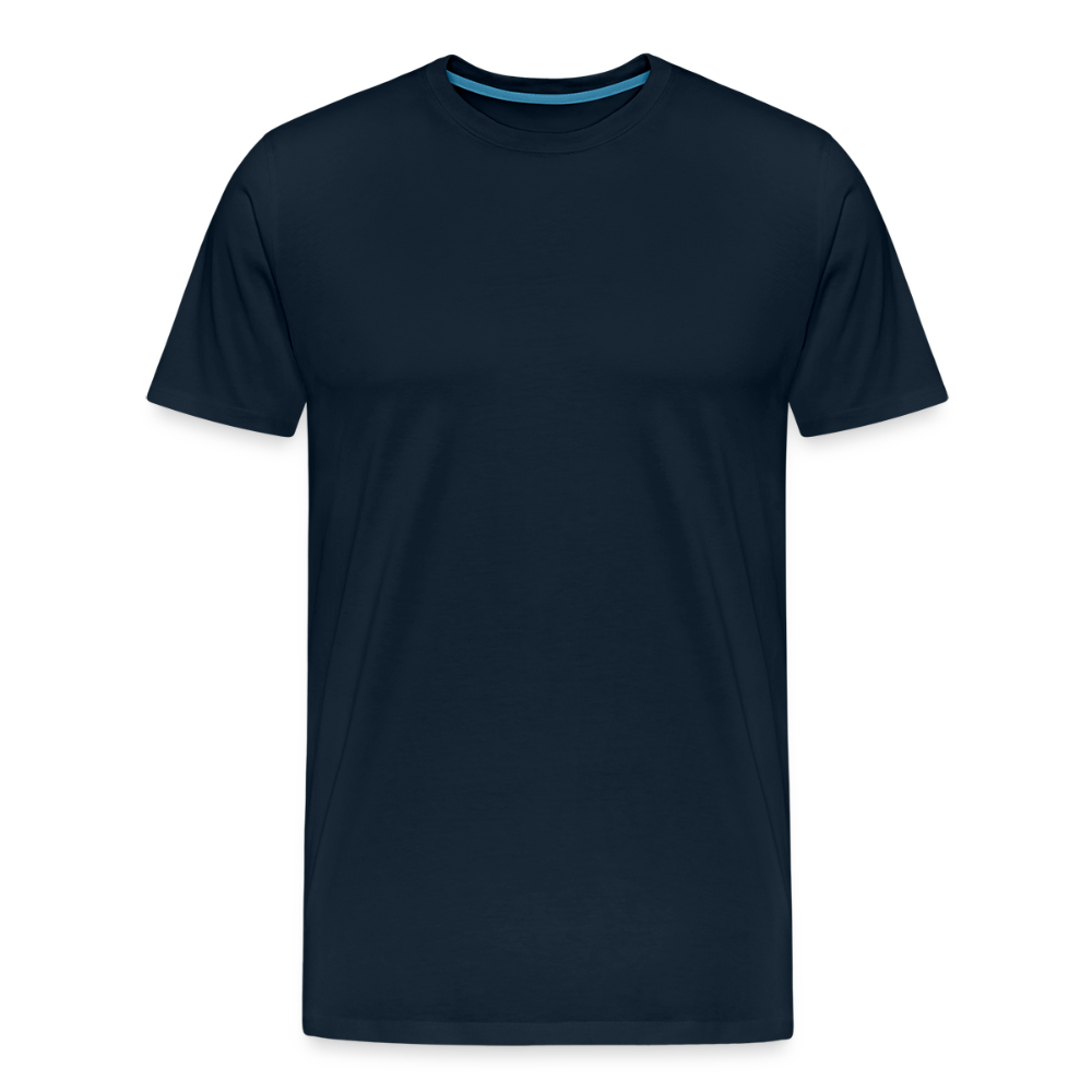 Navy men's premium cotton t-shirt, short-sleeved with a crew neckline, displayed on a transparent background.