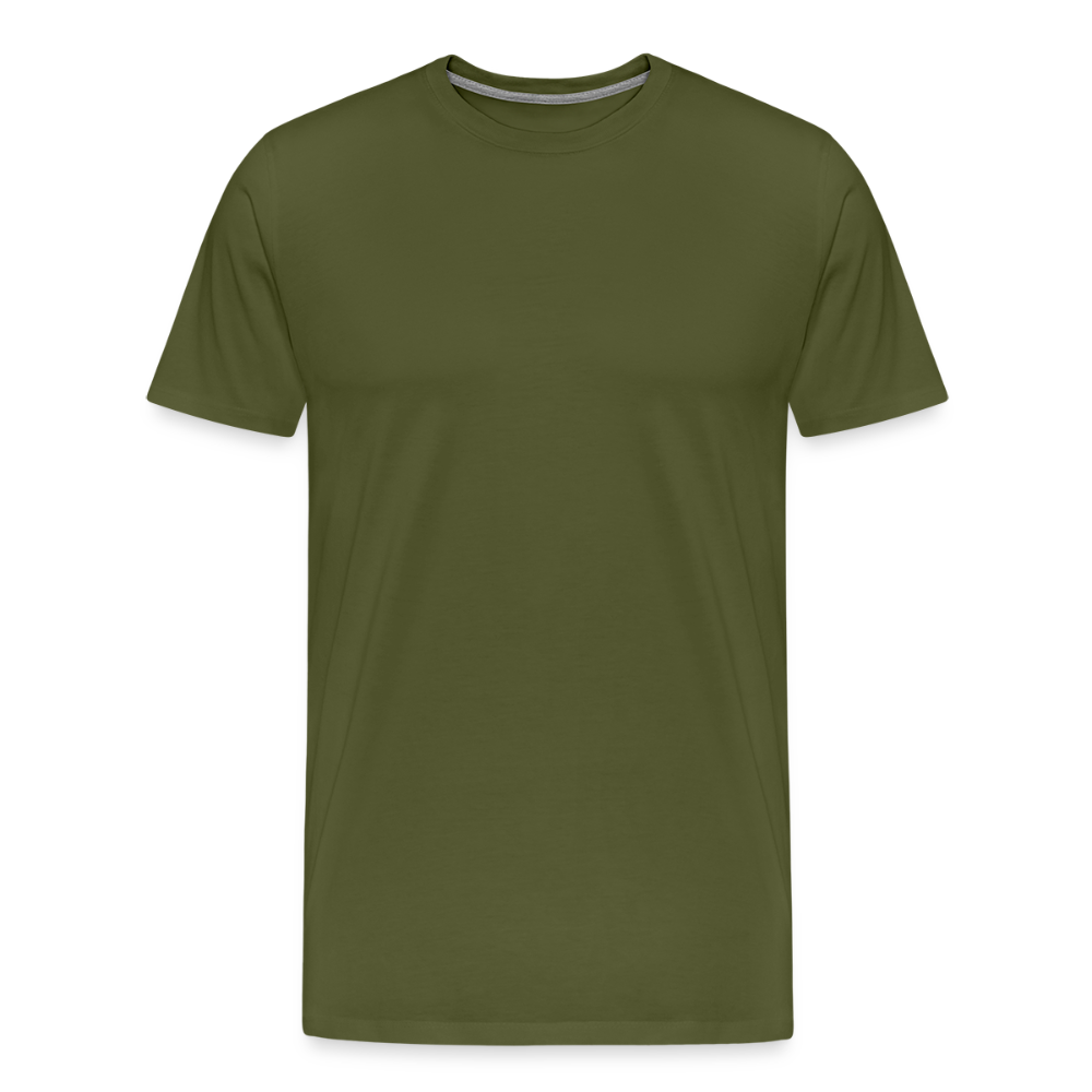 Olive men's premium cotton t-shirt, short-sleeved with a crew neckline, displayed on a transparent background.