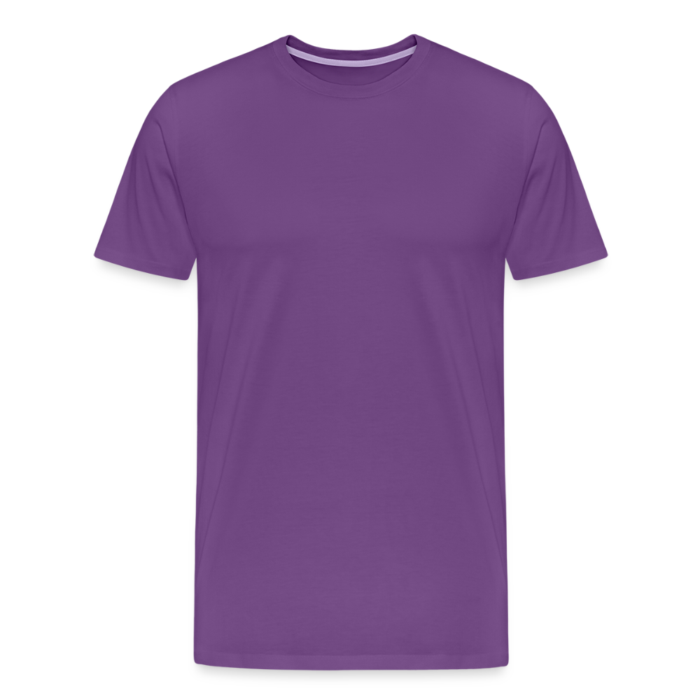 Purple men's premium cotton t-shirt, short-sleeved with a crew neckline, displayed on a transparent background.