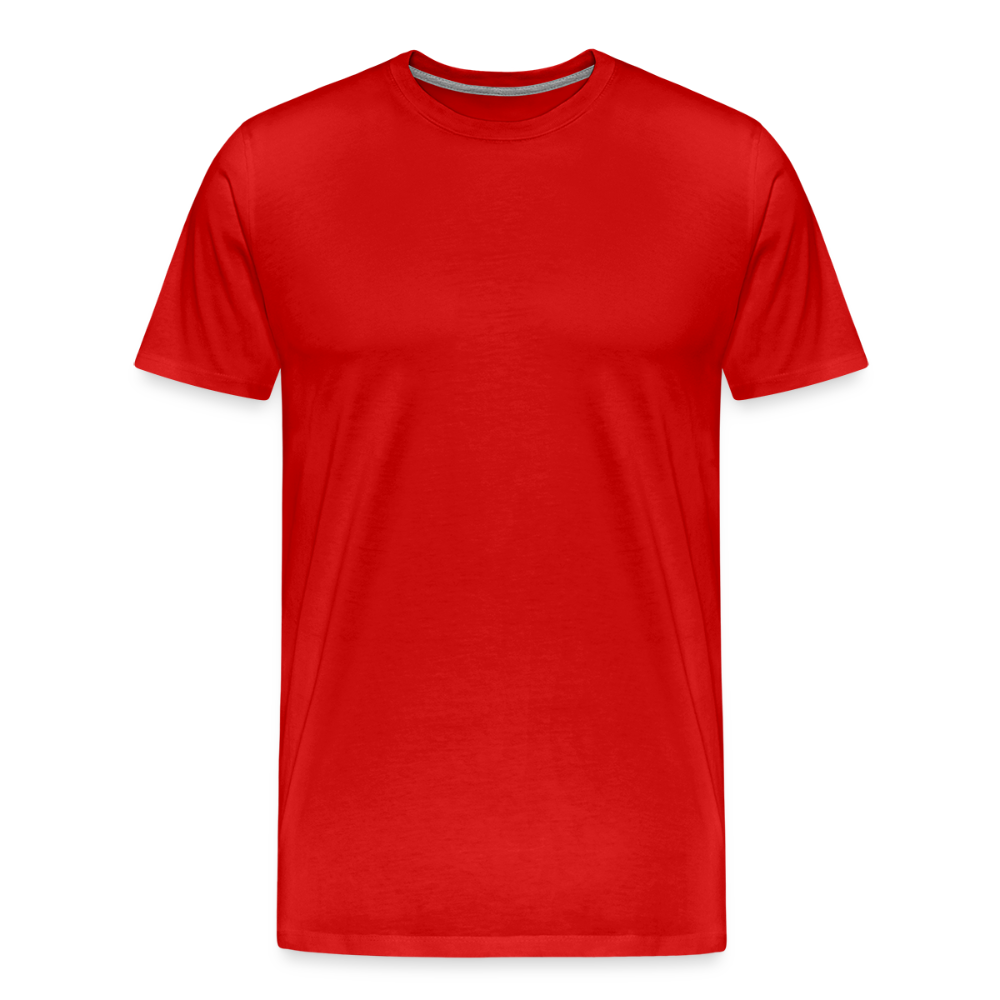 Red men's premium cotton t-shirt, short-sleeved with a crew neckline, displayed on a transparent background.