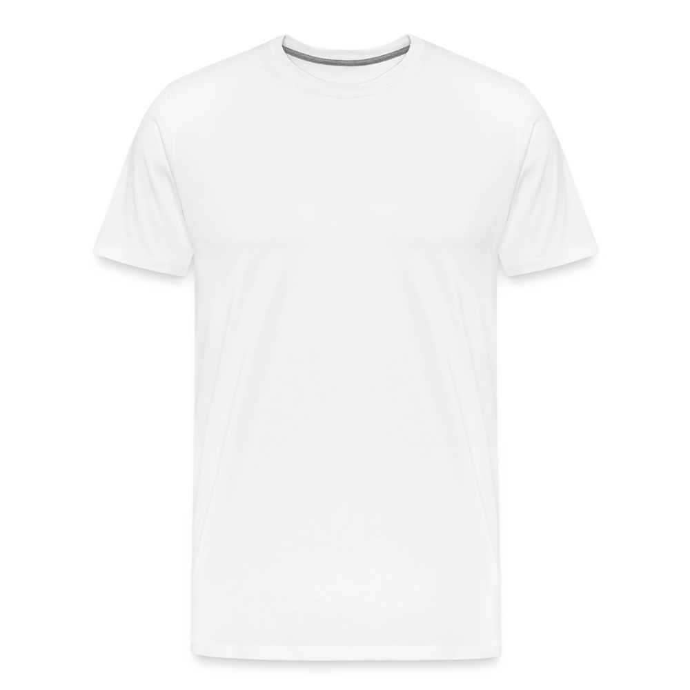 White men's premium cotton t-shirt, short-sleeved with a crew neckline, displayed on a transparent background.