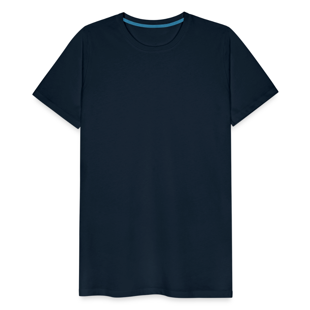 Navy men's premium cotton t-shirt, short-sleeved with a crew neckline, displayed on a transparent background.