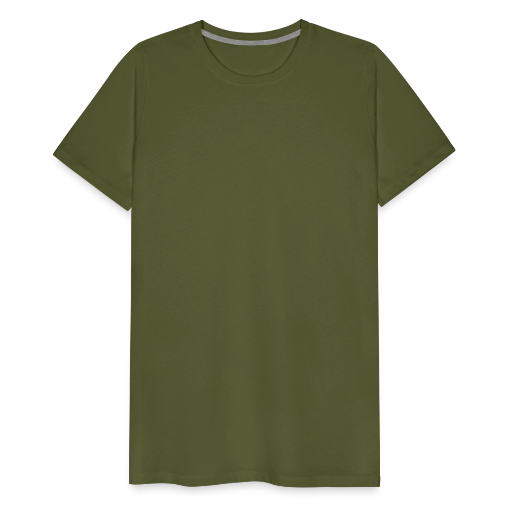 Olive men's premium cotton t-shirt, short-sleeved with a crew neckline, displayed on a transparent background.