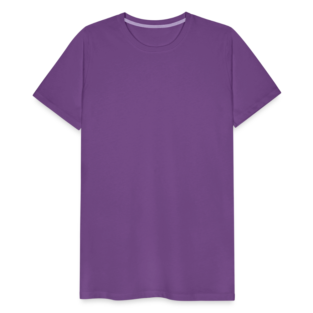 Purple men's premium cotton t-shirt, short-sleeved with a crew neckline, displayed on a transparent background.
