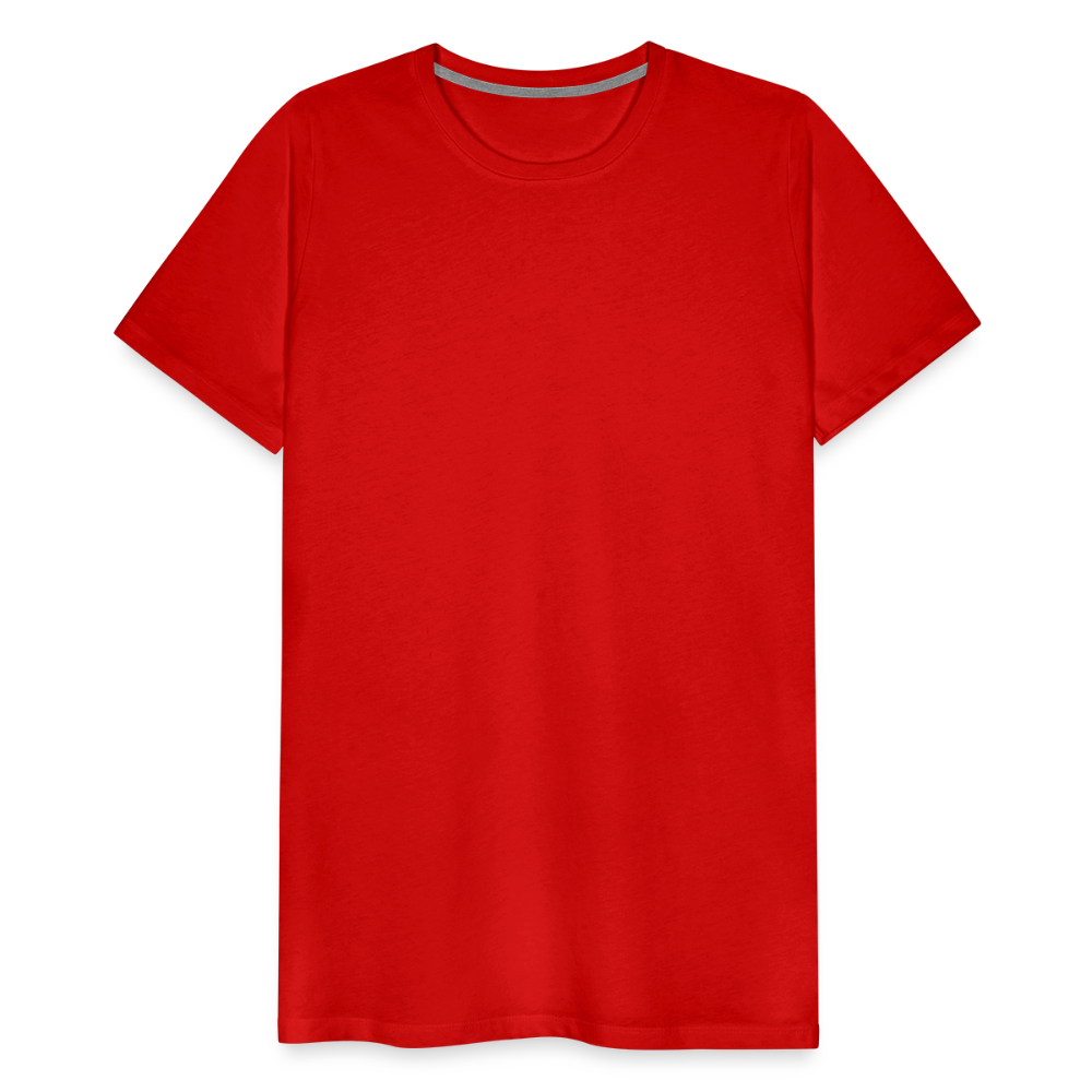 Red men's premium cotton t-shirt, short-sleeved with a crew neckline, displayed on a transparent background.