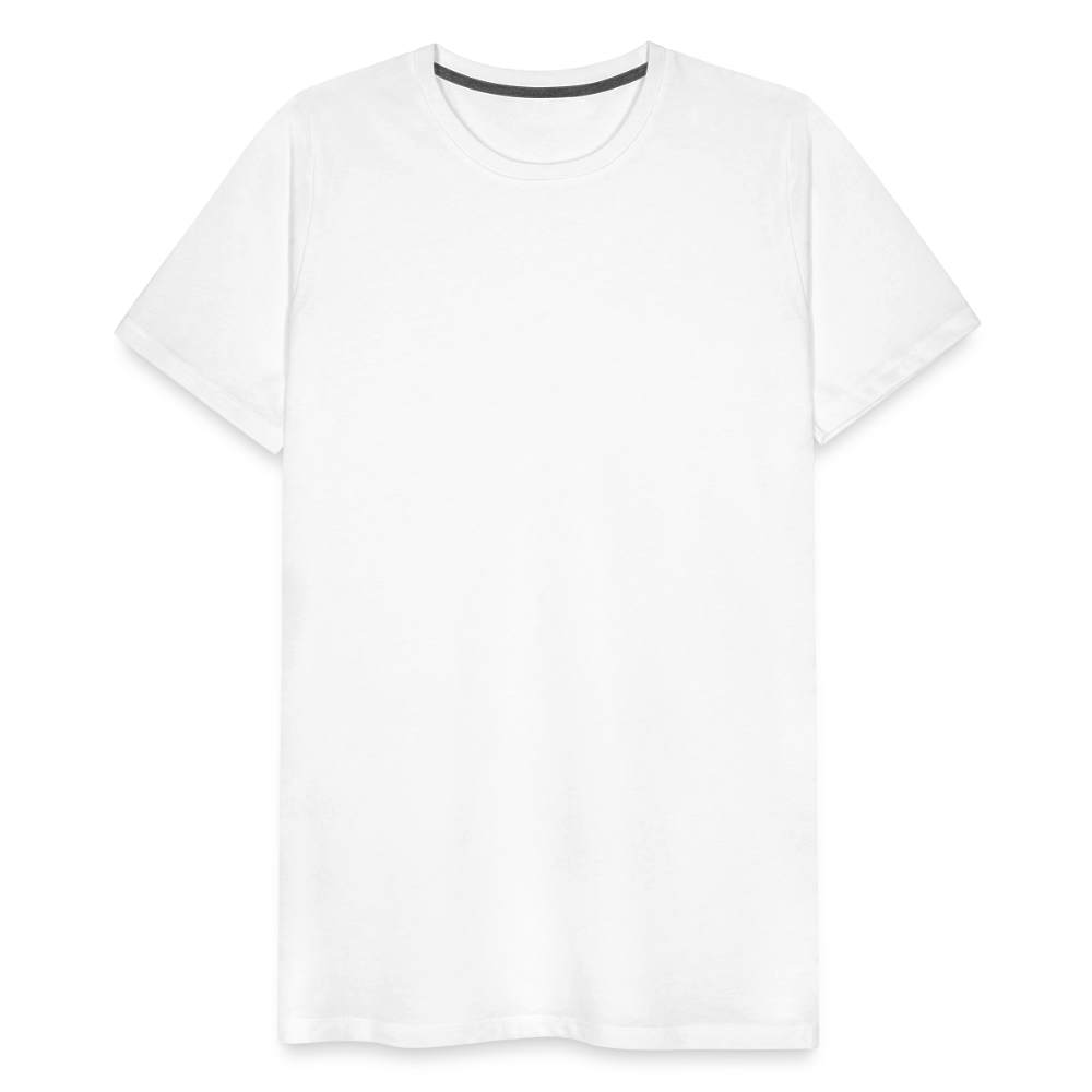 White men's premium cotton t-shirt, short-sleeved with a crew neckline, displayed on a transparent background.