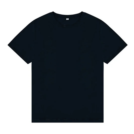 Men's essential black crewneck tee in premium cotton with intentional drape and timeless fit.