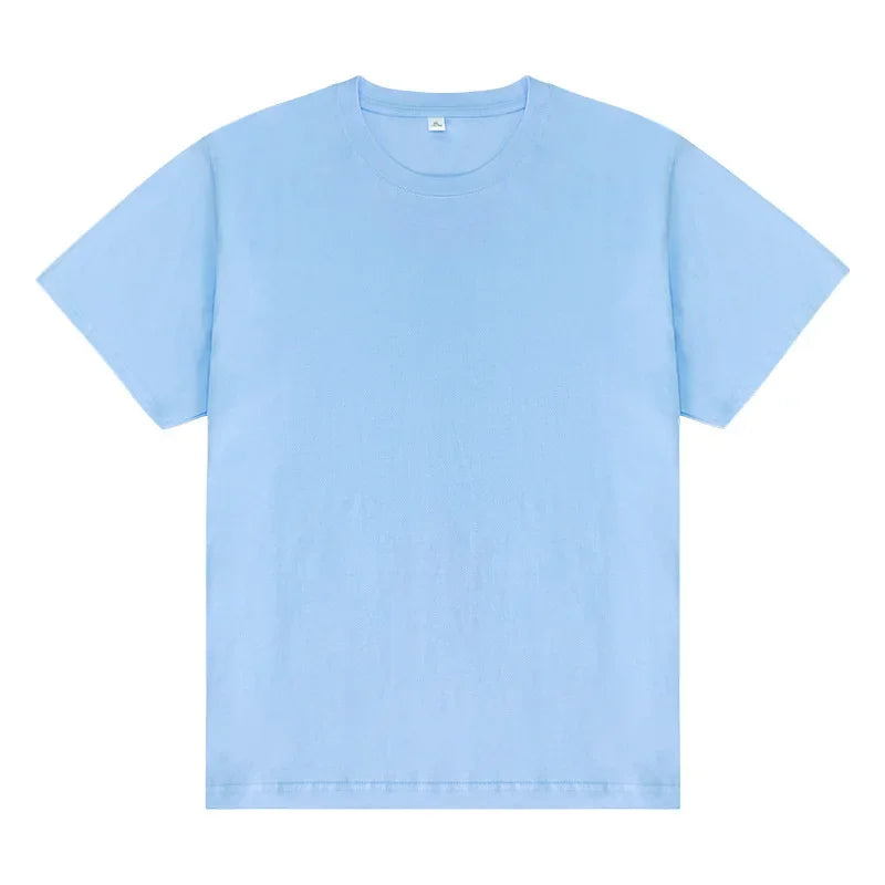 Men's essential sky blue crewneck tee in premium cotton with intentional drape and timeless fit.
