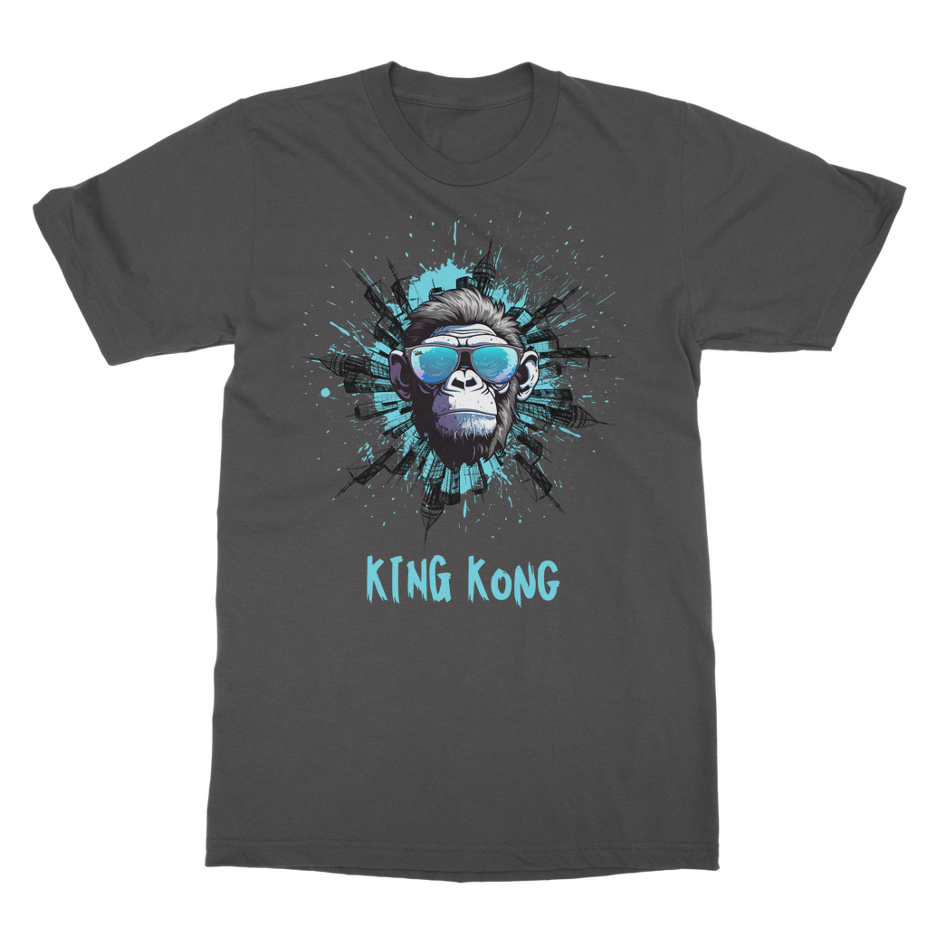 Dark gray men’s classic crewneck t-shirt with reinforced neckline and short sleeves, shown flat to highlight semi-combed cotton fabric.