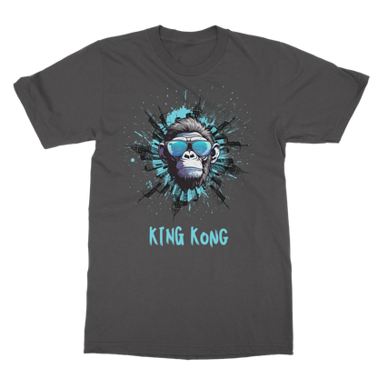 Dark gray men’s classic crewneck t-shirt with reinforced neckline and short sleeves, shown flat to highlight semi-combed cotton fabric.