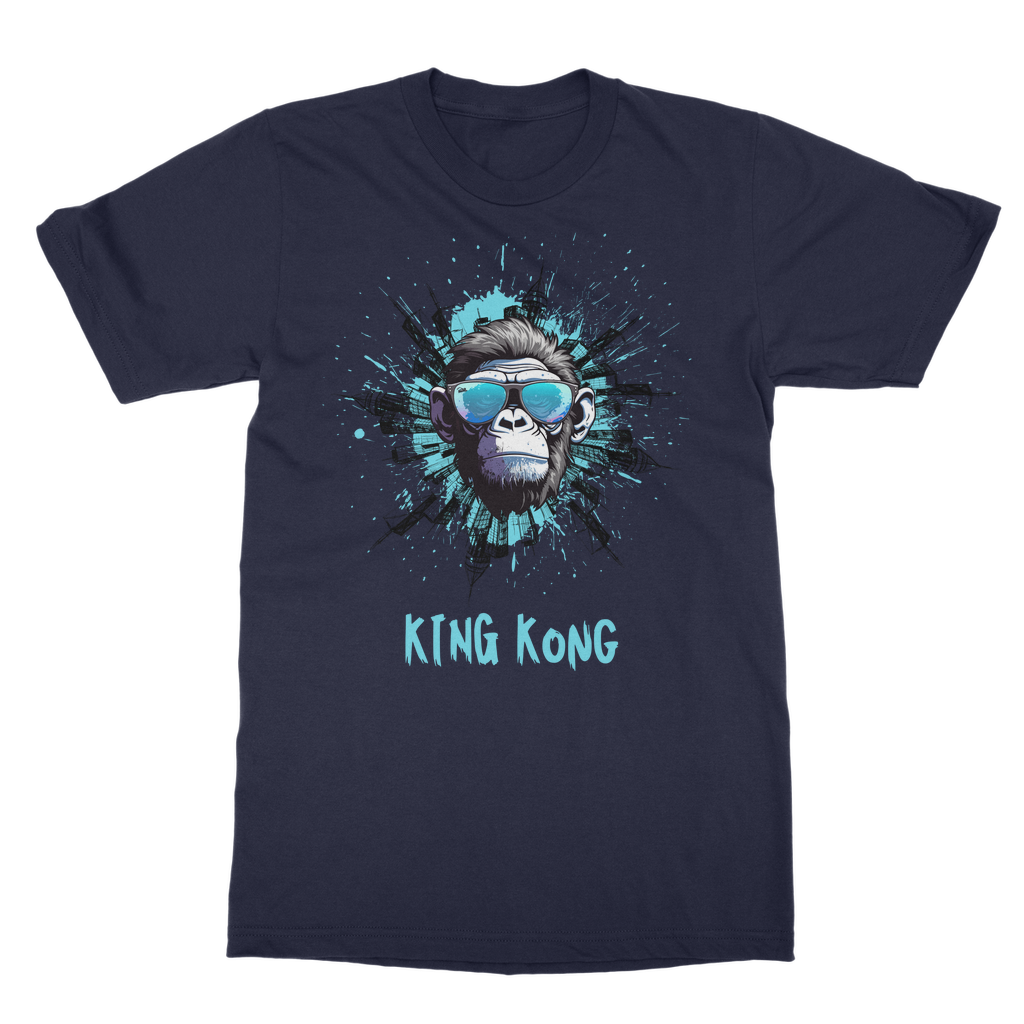 Navy blue men’s classic crewneck t-shirt with reinforced neckline and short sleeves, shown flat to highlight semi-combed cotton fabric.