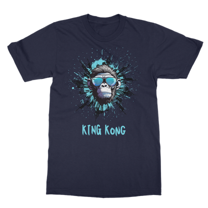 Navy blue men’s classic crewneck t-shirt with reinforced neckline and short sleeves, shown flat to highlight semi-combed cotton fabric.