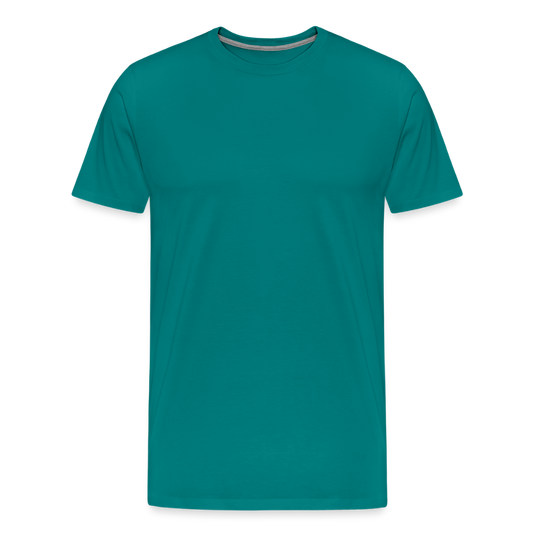 Teal men's premium cotton t-shirt, short-sleeved with a crew neckline, displayed on a transparent background.