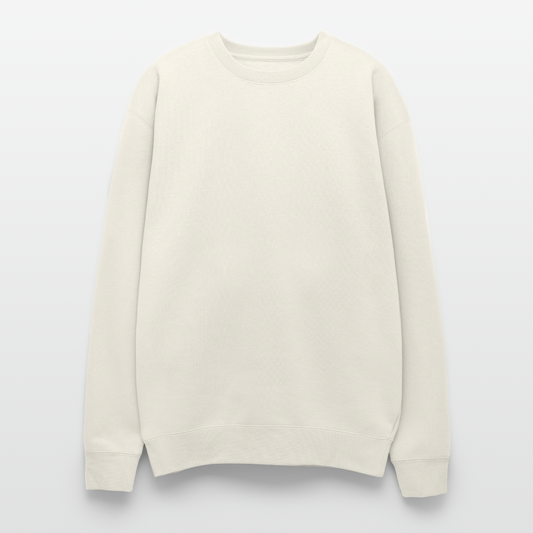 An oversized heavyweight crewneck ivory sweatshirt in a relaxed, generous fit, made from a soft 70/30 ring-spun cotton/polyester blend (10 oz fabric for warmth and durability). The ribbed cuffs and waistband ensure a secure yet relaxed fit, making it ideal for lounging or layering.