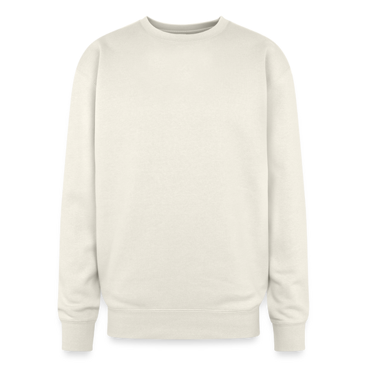 An oversized heavyweight crewneck ivory sweatshirt in a relaxed, generous fit, made from a soft 70/30 ring-spun cotton/polyester blend (10 oz fabric for warmth and durability). The ribbed cuffs and waistband ensure a secure yet relaxed fit, making it ideal for lounging or layering.