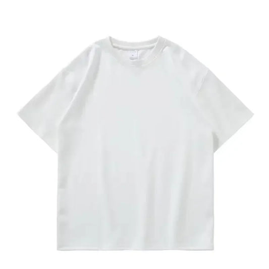 Women's classic white crewneck t-shirt in heavyweight cotton flannel with structured drape and opaque fabric, shown flat to highlight quality stitching.