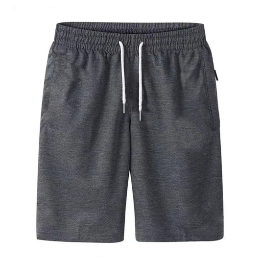 Men's slim-fit casual shorts in a lightweight cotton blend fabric, featuring a tailored silhouette with side pockets and back welt pockets. The elastic waistband with adjustable drawstring offers a secure fit, ideal for warm-weather comfort and everyday wear.