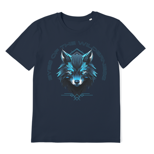 Men’s classic navy organic cotton t-shirt with reinforced ribbed collar and double-stitched hem, shown flat to highlight durable construction.